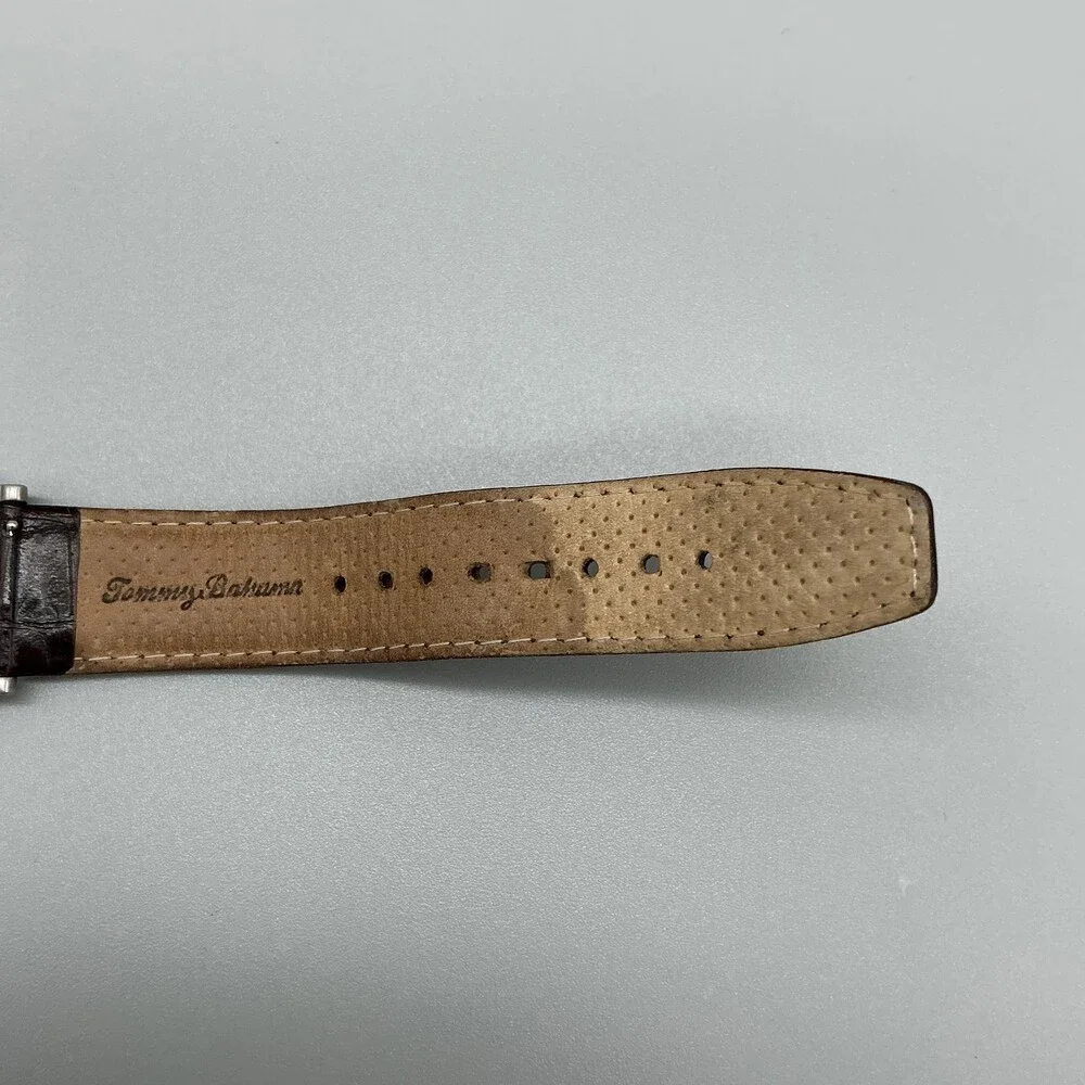 Tommy Bahama Mens Watch 40mm Gold Tone Brown Leather TB1051 Date New Battery